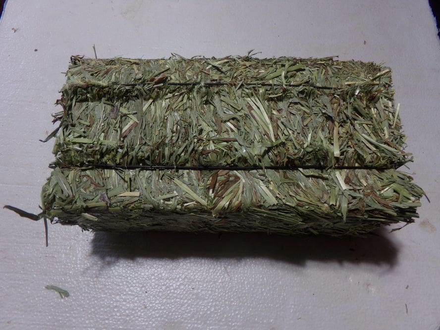 Here's an alt tag for the image: Two small bales of hay.